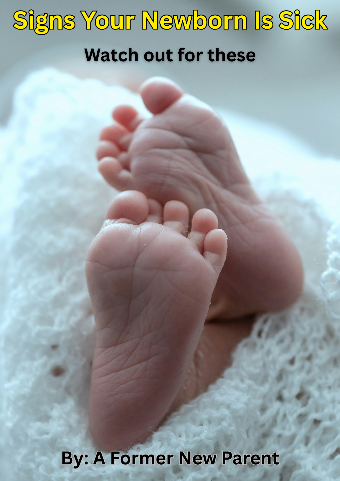 Close-up of a baby's feet with text about signs a newborn is sick, by a former new parent.